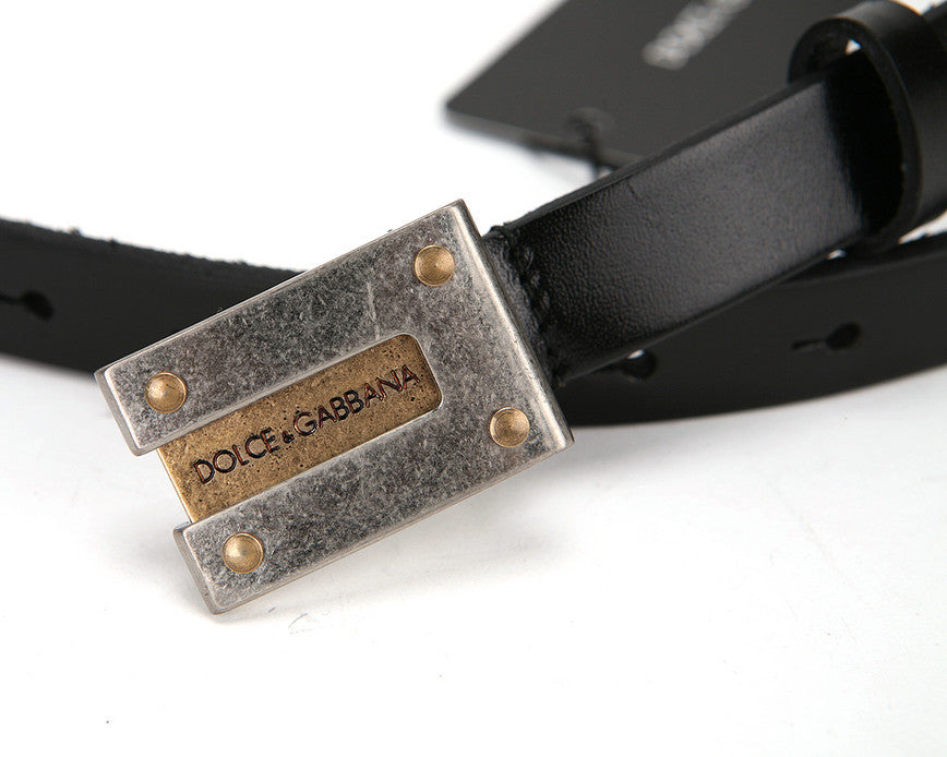 Dolce&Gabbana Men's DG Logo Antique Plaque Buckle Skinny Belt BC2954 A6E61 80999