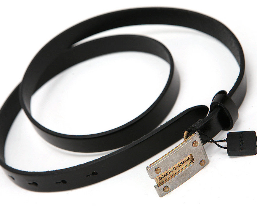 Dolce&Gabbana Men's DG Logo Antique Plaque Buckle Skinny Belt BC2954 A6E61 80999
