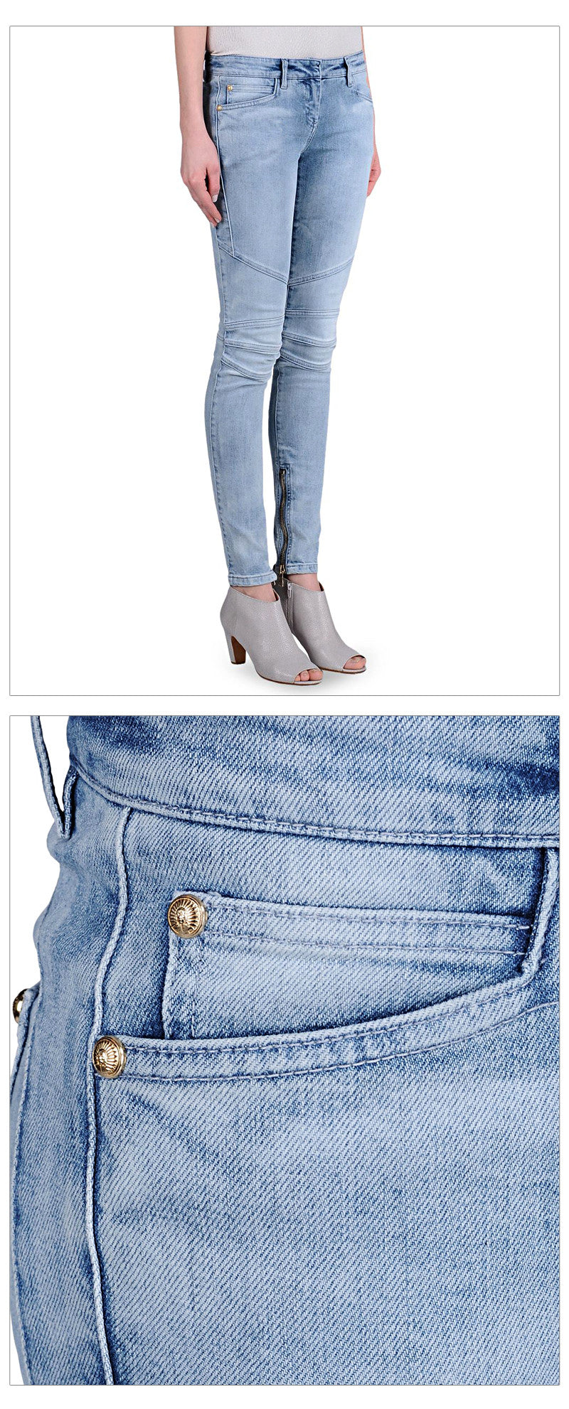 Balmain Women's Blue Wash Biker Denim Jeans 5645 C3011