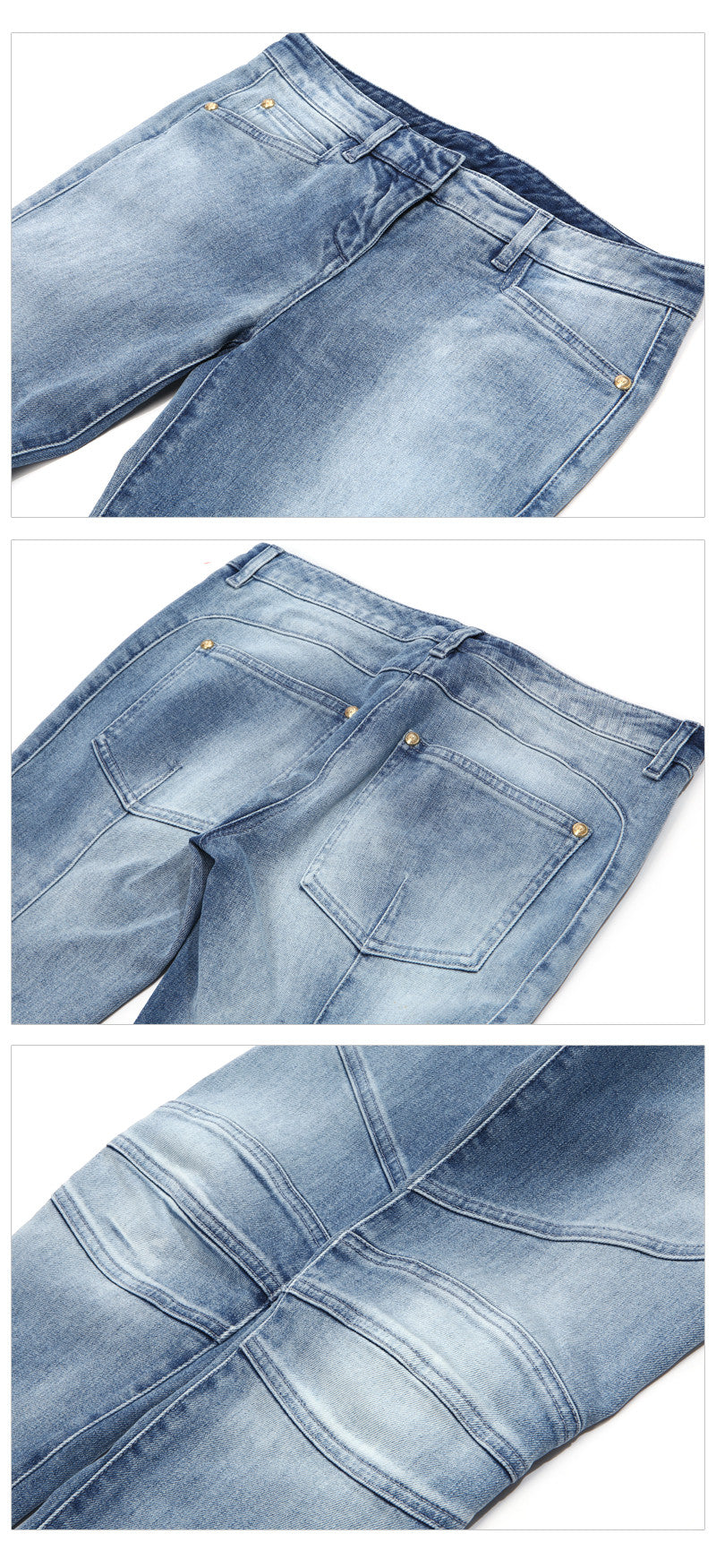 Balmain Women's Blue Wash Biker Denim Jeans 5645 C3011