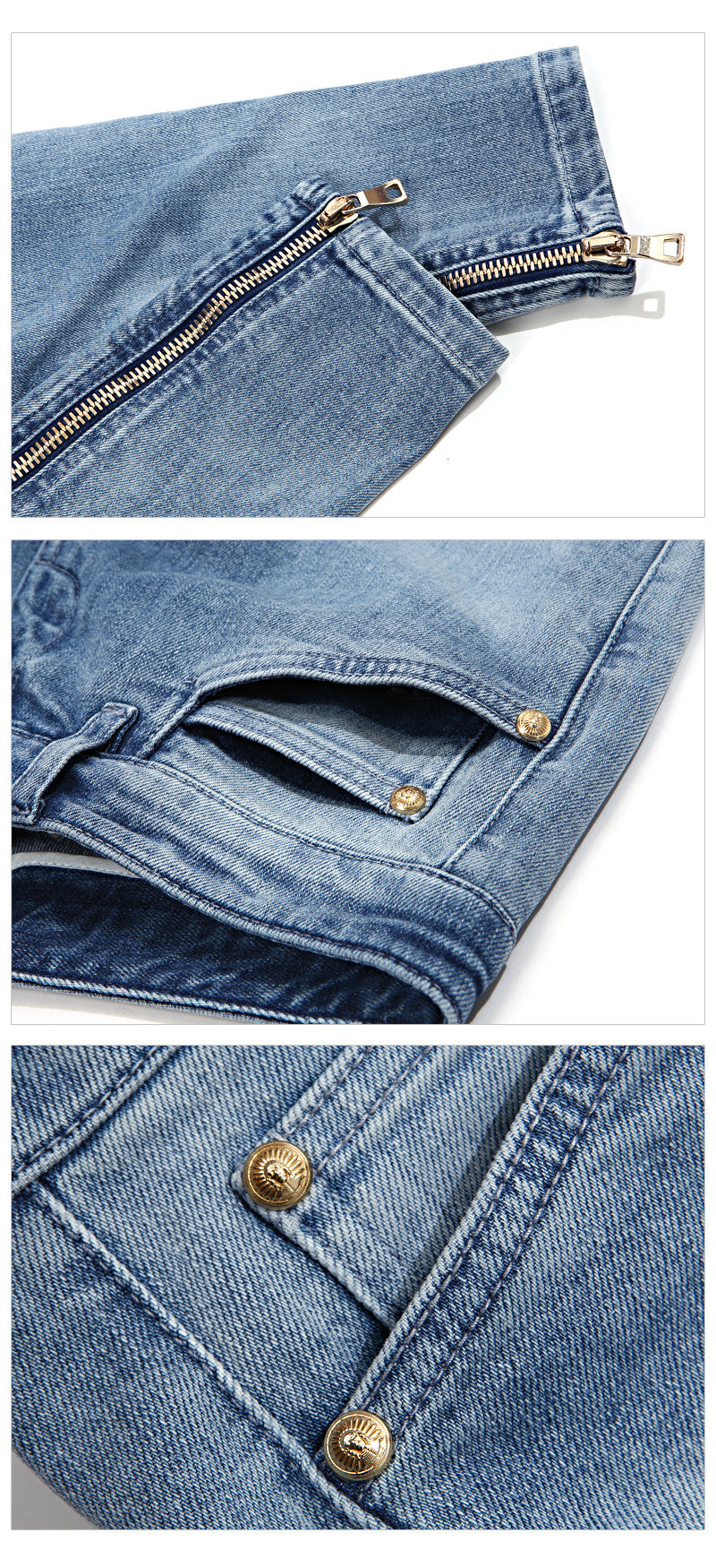 Balmain Women's Blue Wash Biker Denim Jeans 5645 C3011