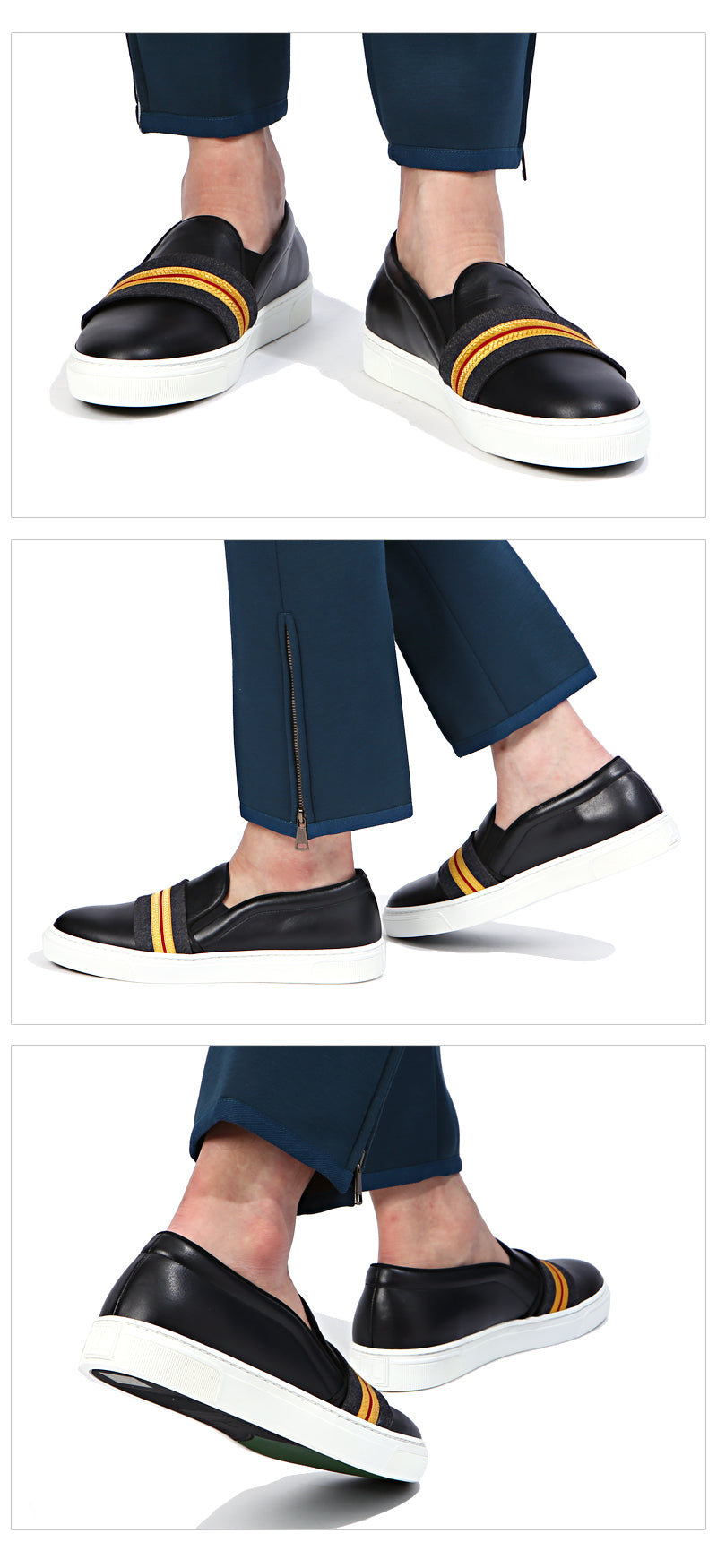 Louis Leeman Men's Adonis Patent Leather Band Slip-On Sneakers LL0248 NERGR