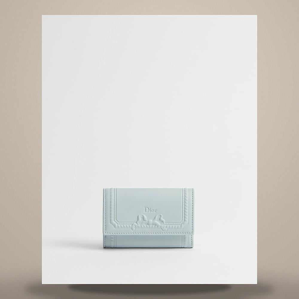 DIOR Ice Blue Debossed Calfskin Card Holder S3811PQWF M39Z