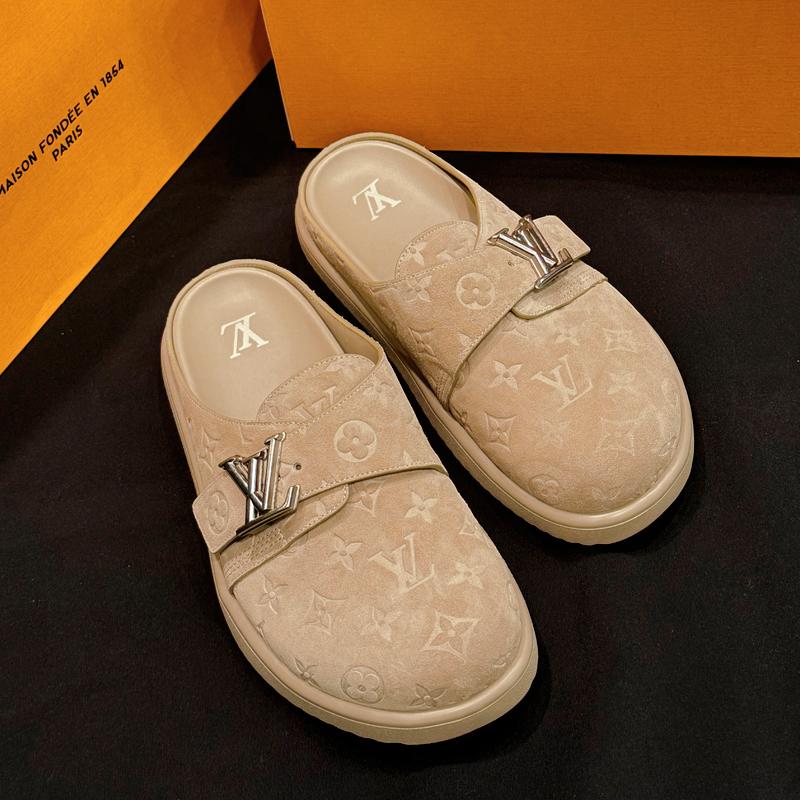 Louis Vuitton Beige Easy Mule Sandals with Silver LV Logo 25SS