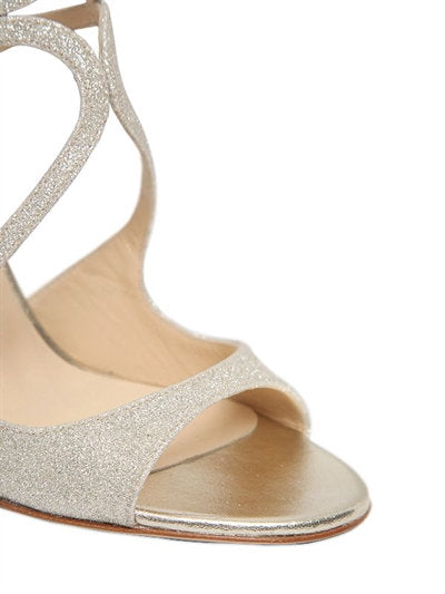Jimmy Choo Dusty Glitter Platinum Ice 100mm Sandals