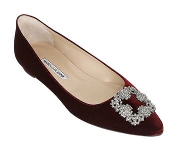 Manolo Blahnik Hangisi Swarovski Velvet Flats Black 10mm Heel