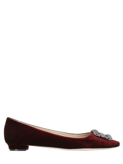 Manolo Blahnik Hangisi Swarovski Velvet Flats Black 10mm Heel