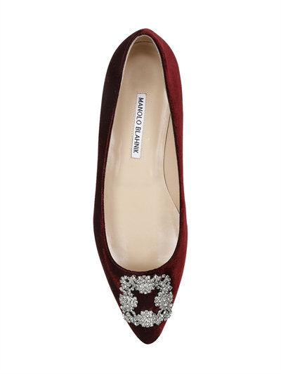 Manolo Blahnik Hangisi Swarovski Velvet Flats Black 10mm Heel