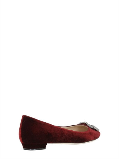 Manolo Blahnik Hangisi Swarovski Velvet Flats Black 10mm Heel