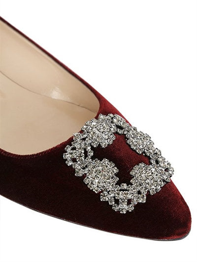 Manolo Blahnik Hangisi Swarovski Velvet Flats Black 10mm Heel