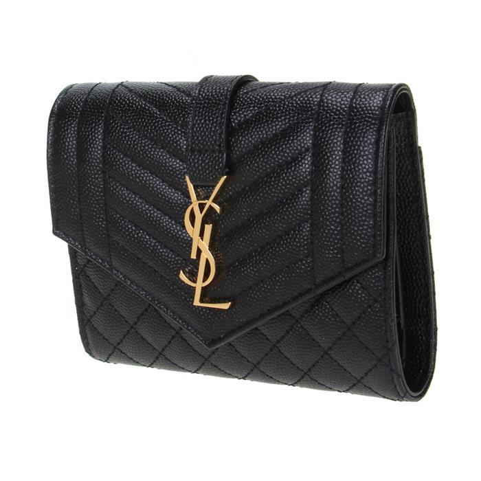 Saint Laurent Mix Matelassé Monogram Small Bifold Wallet Black Leather