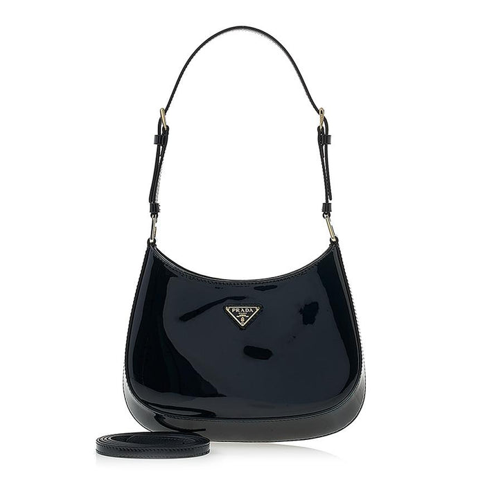 PRADA Cleo Patent Leather Shoulder Bag Black