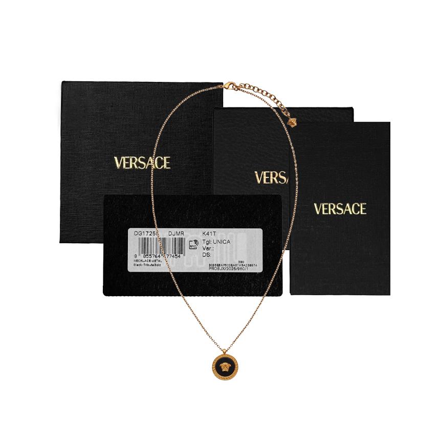 Versace Black Enamel Medusa Gold-Tone Pendant Necklace