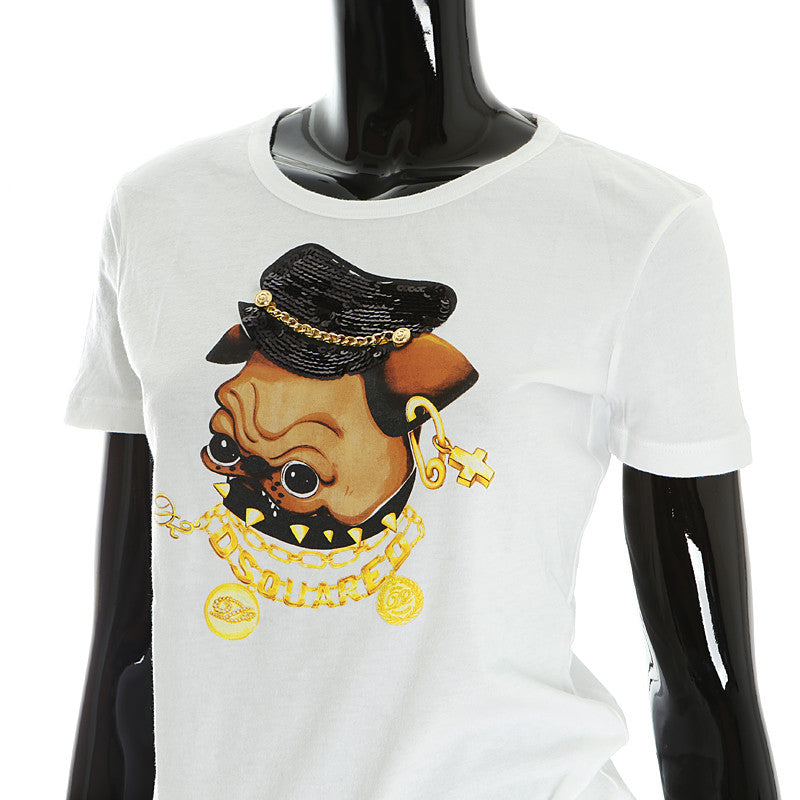 Dsquared2 Adonis French Bulldog Graphic White Women's T-Shirt GC0734 010