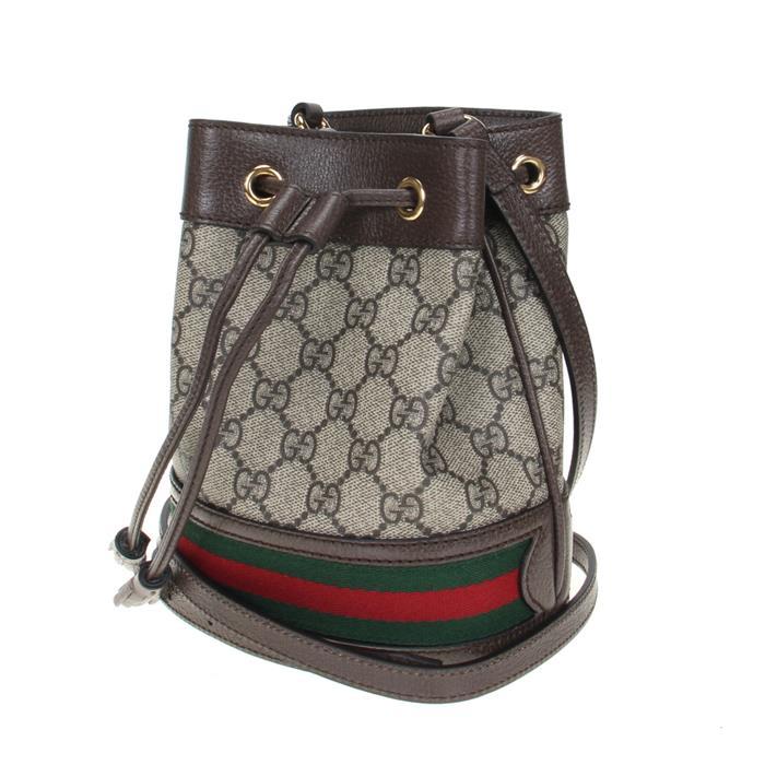 GUCCI Ophidia GG Mini Bucket Bag Brown Canvas Leather Shoulder Bag