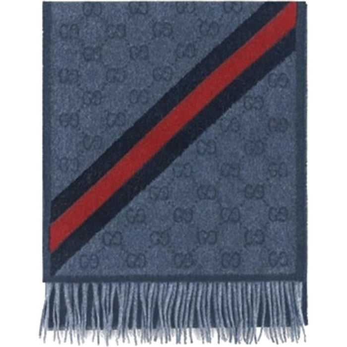 GUCCI GG Web Wool Scarf Midnight Blue