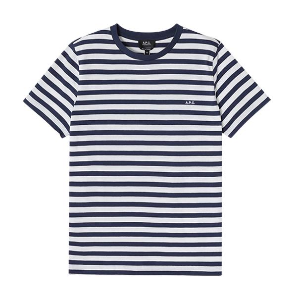 A.P.C. Logo Stripe Short Sleeve Unisex T-Shirt M26419 IAK DARK NAVY