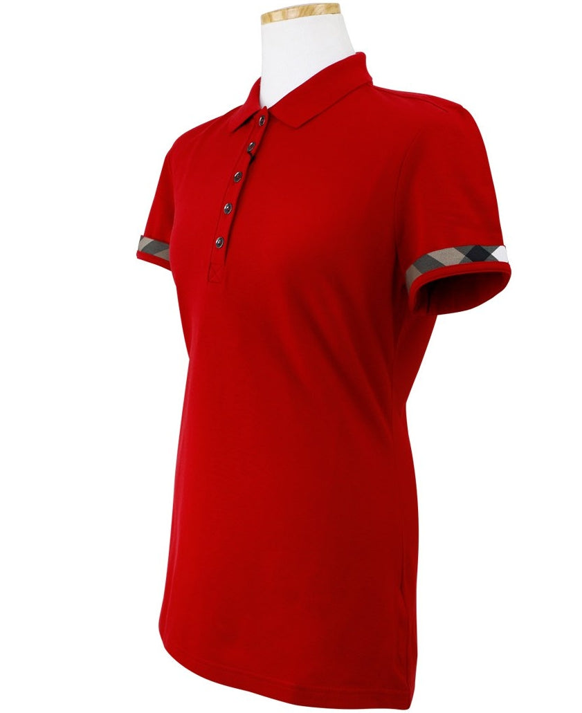 BURBERRY Women’s Check Pique Short Sleeve Polo Shirt Red