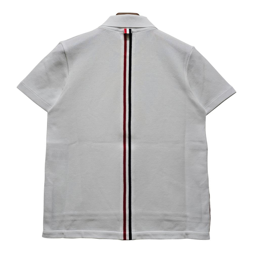 THOM BROWNE Women’s White Piqué Polo Shirt with Tricolor Stripe