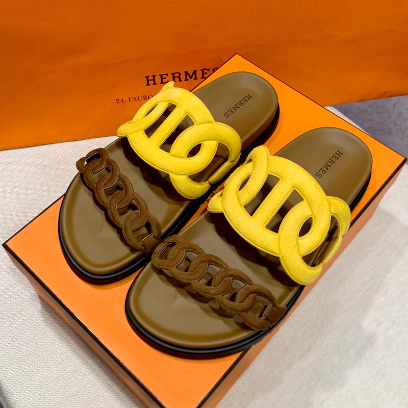 HERMES Suede Goatskin Extra Sandals Topaz Gold Brown Women’s