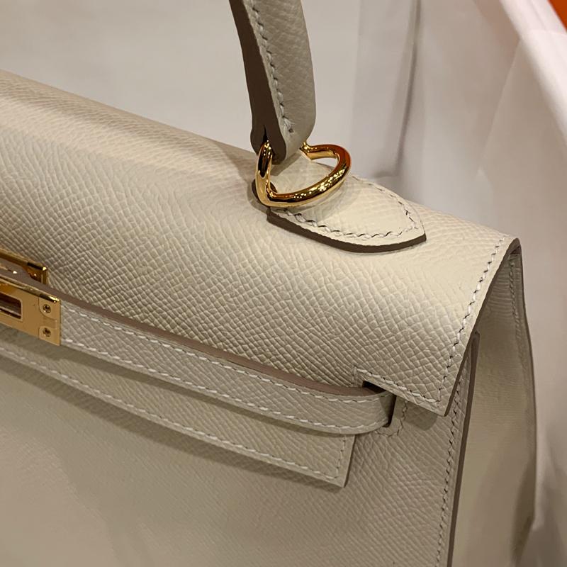 HERMES Epsom Leather Kelly 25 Ivory Shoulder Bag Gold Hardware