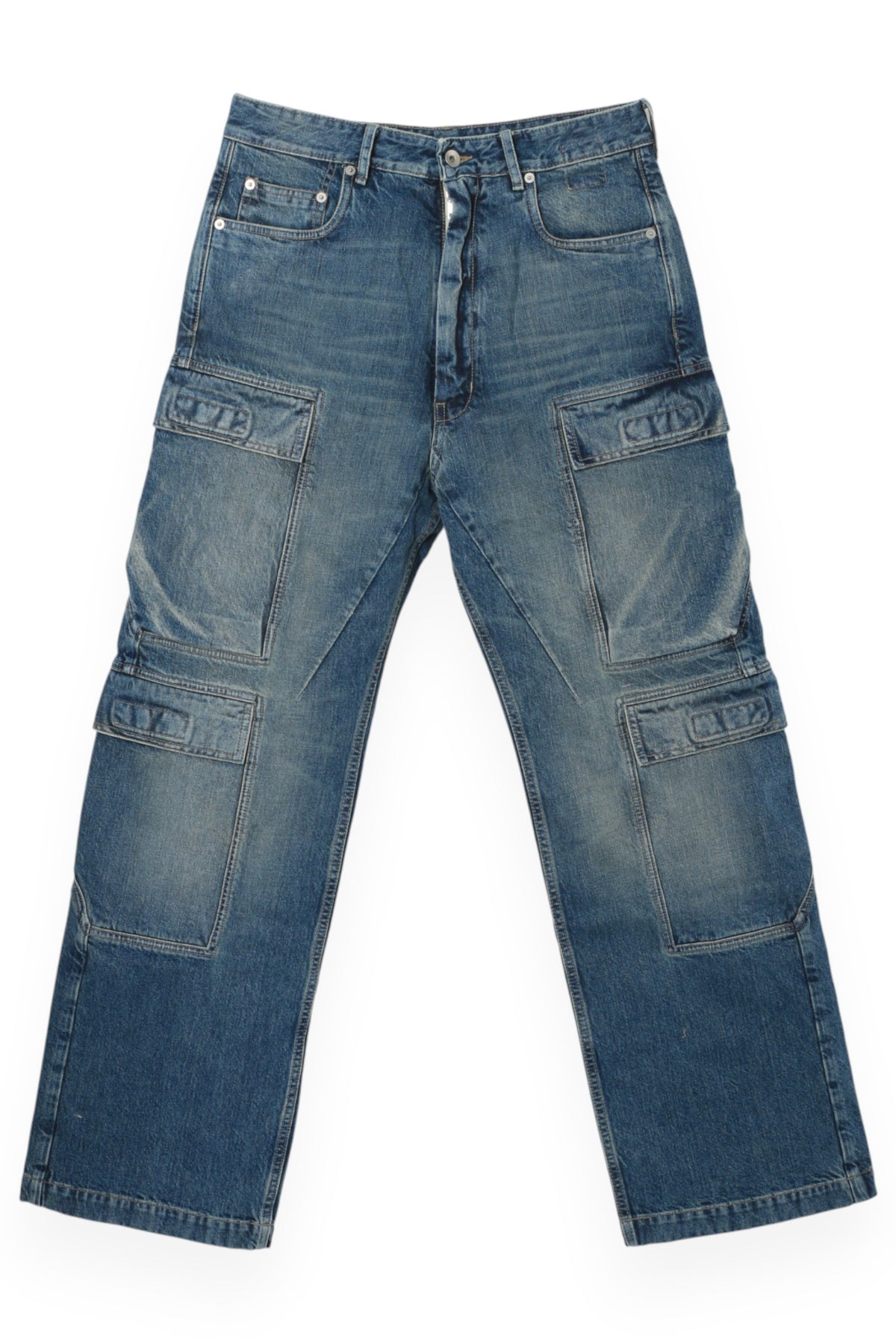 Rick Owens Washed Indigo Denim Double Cargo Jeans DU01E3361 DWB 06