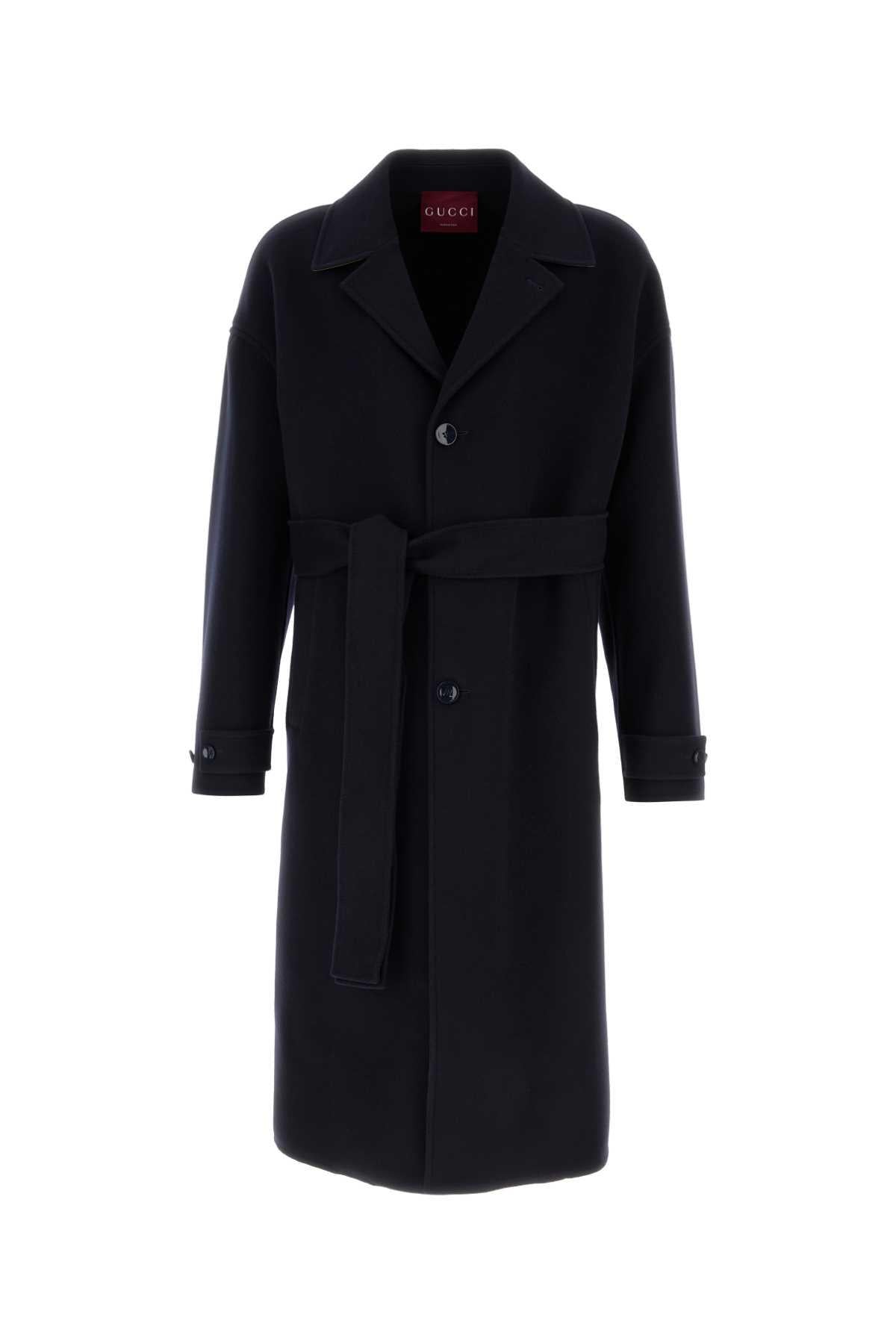 GUCCI Wool Blend Overcoat Men Navy
