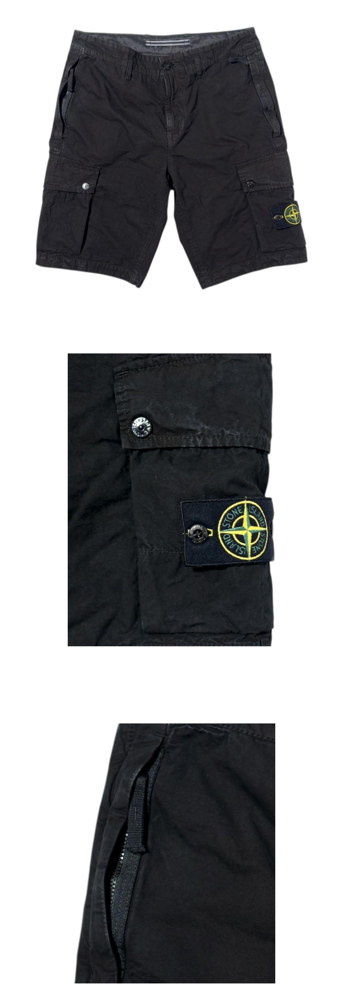 STONE ISLAND Old Effect Organic Cotton Cargo Shorts Navy