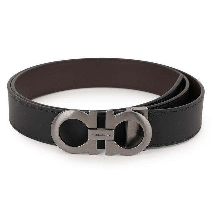 Ferragamo Reversible Gancini Leather Belt Black/Hickory Men’s