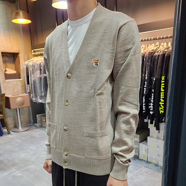 Maison Kitsune Men's Fox Head Patch Classic Melange Cardigan GU00542KT1036 H250