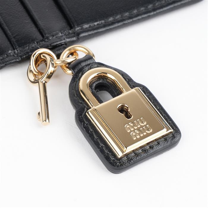Miu Miu Metal Pendant Leather Card Holder Black