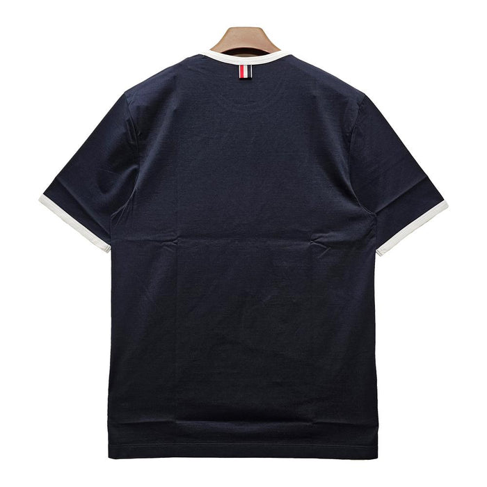 THOM BROWNE Ringer Short Sleeve T-Shirt Navy Cotton Men’s