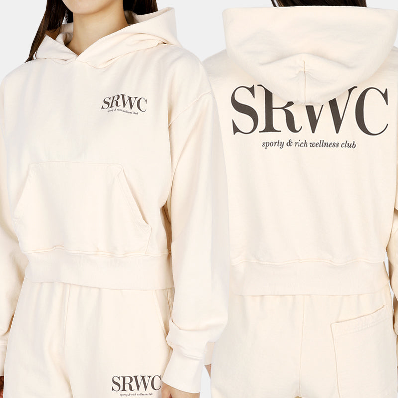 SPORTY&RICH Cream Upper East Side Cropped Hoodie Sweatshirt Women