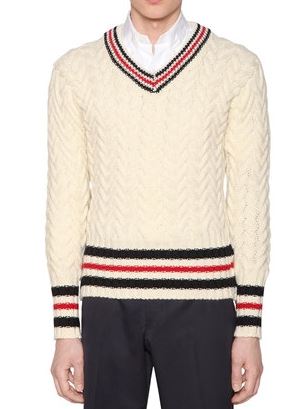 THOM BROWNE V-Neck Wool Knit Sweater for Men