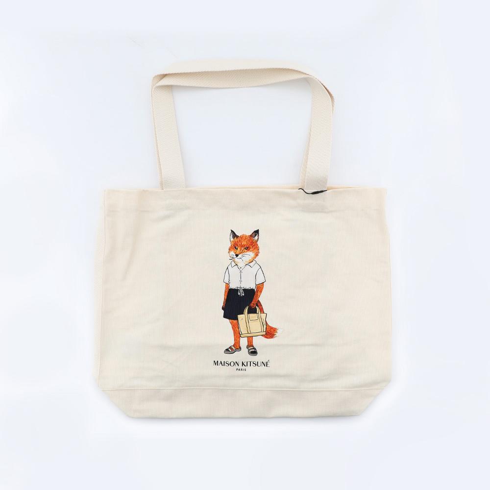 Maison Kitsune Dress Fox Print Canvas Unisex Tote Bag QU05108 WW9042 P700