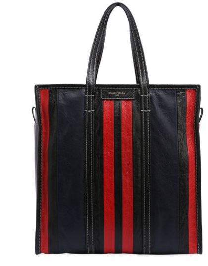 BALENCIAGA Bazar Stripe Leather Medium Tote Bag