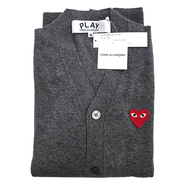 Comme des Garcons Grey V-Neck Cardigan with Red Heart Patch