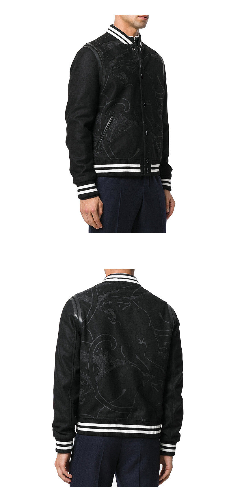 VALENTINO Men's Leopard Print Leather Wool Bomber Jacket NV3CI0344 EG G93