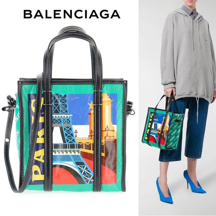 BALENCIAGA Bazar Paris Tote Bag Green Leather Tote