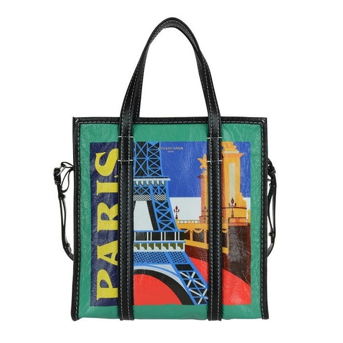 BALENCIAGA Bazar Paris Tote Bag Green Leather Tote