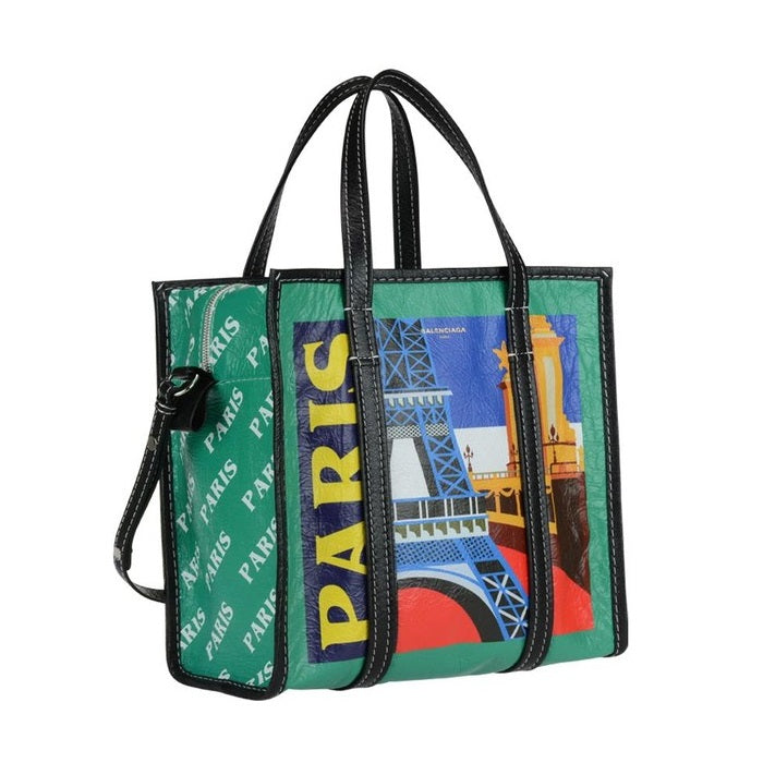 BALENCIAGA Bazar Paris Tote Bag Green Leather Tote