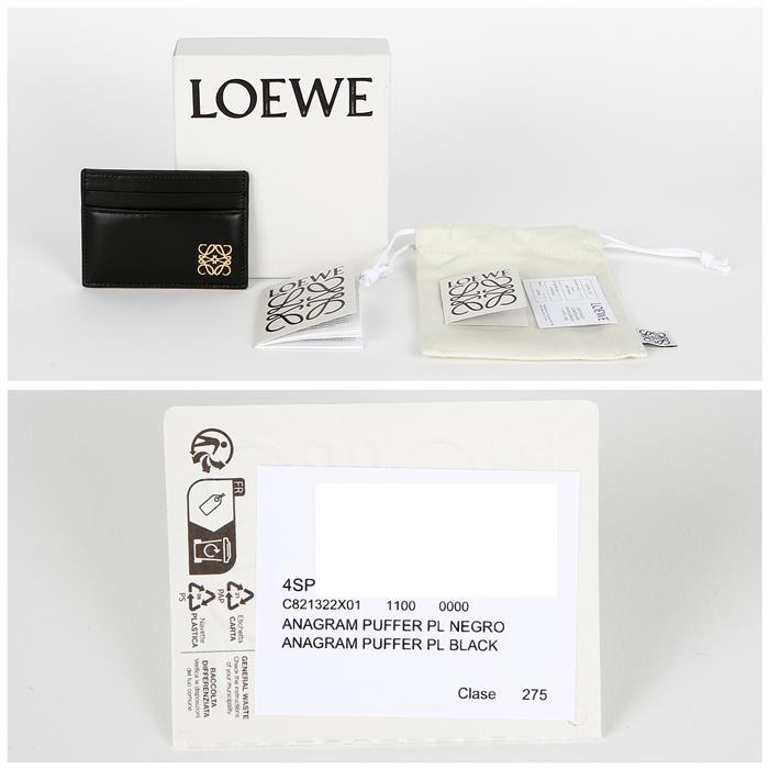 LOEWE Puffer Anagram Logo Card Holder Black Leather Wallet