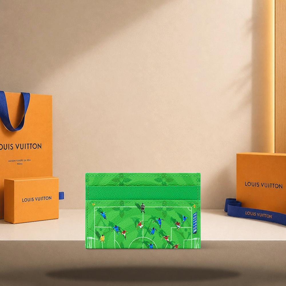 Louis Vuitton Double Card Holder Soccer Green Card Wallet