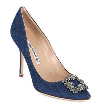 Manolo Blahnik Hangisi Swarovski Denim Pumps 105mm Heel