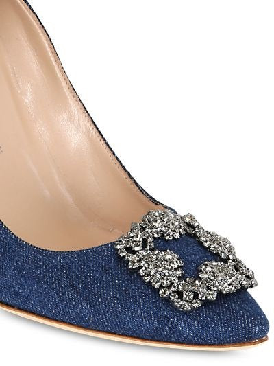 Manolo Blahnik Hangisi Swarovski Denim Pumps 105mm Heel