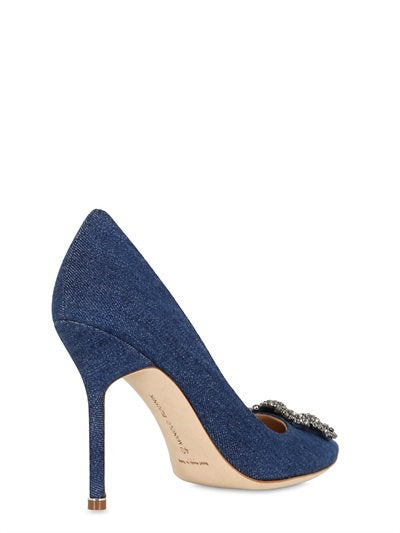 Manolo Blahnik Hangisi Swarovski Denim Pumps 105mm Heel