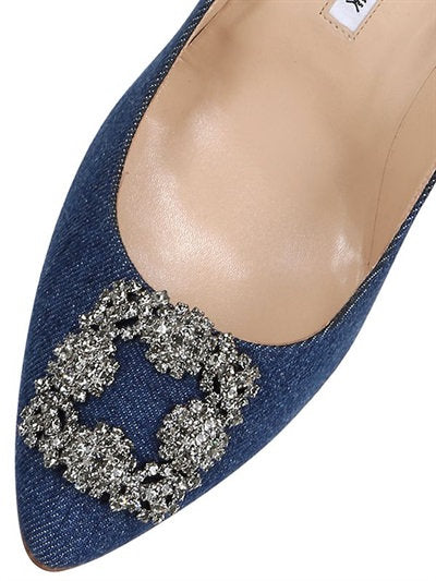 Manolo Blahnik Hangisi Swarovski Denim Pumps 105mm Heel