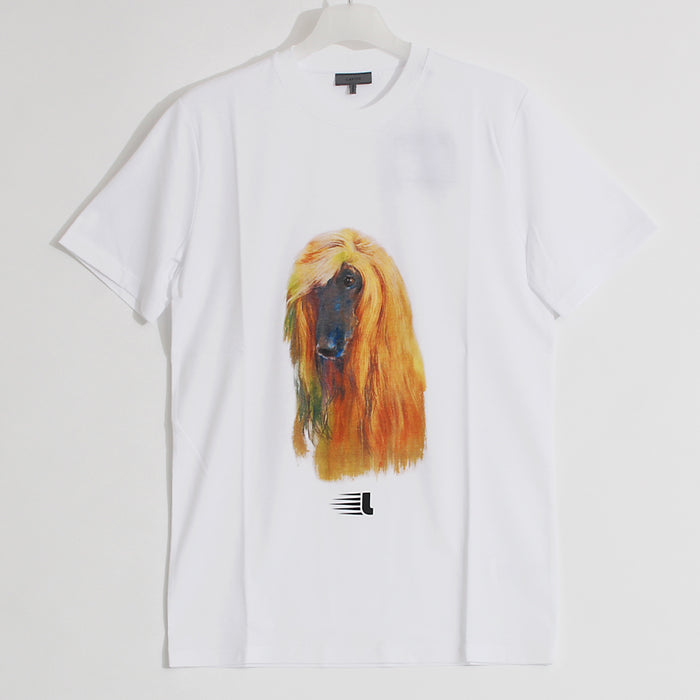 Lanvin Afghan Hound Print Short Sleeve T-Shirt White