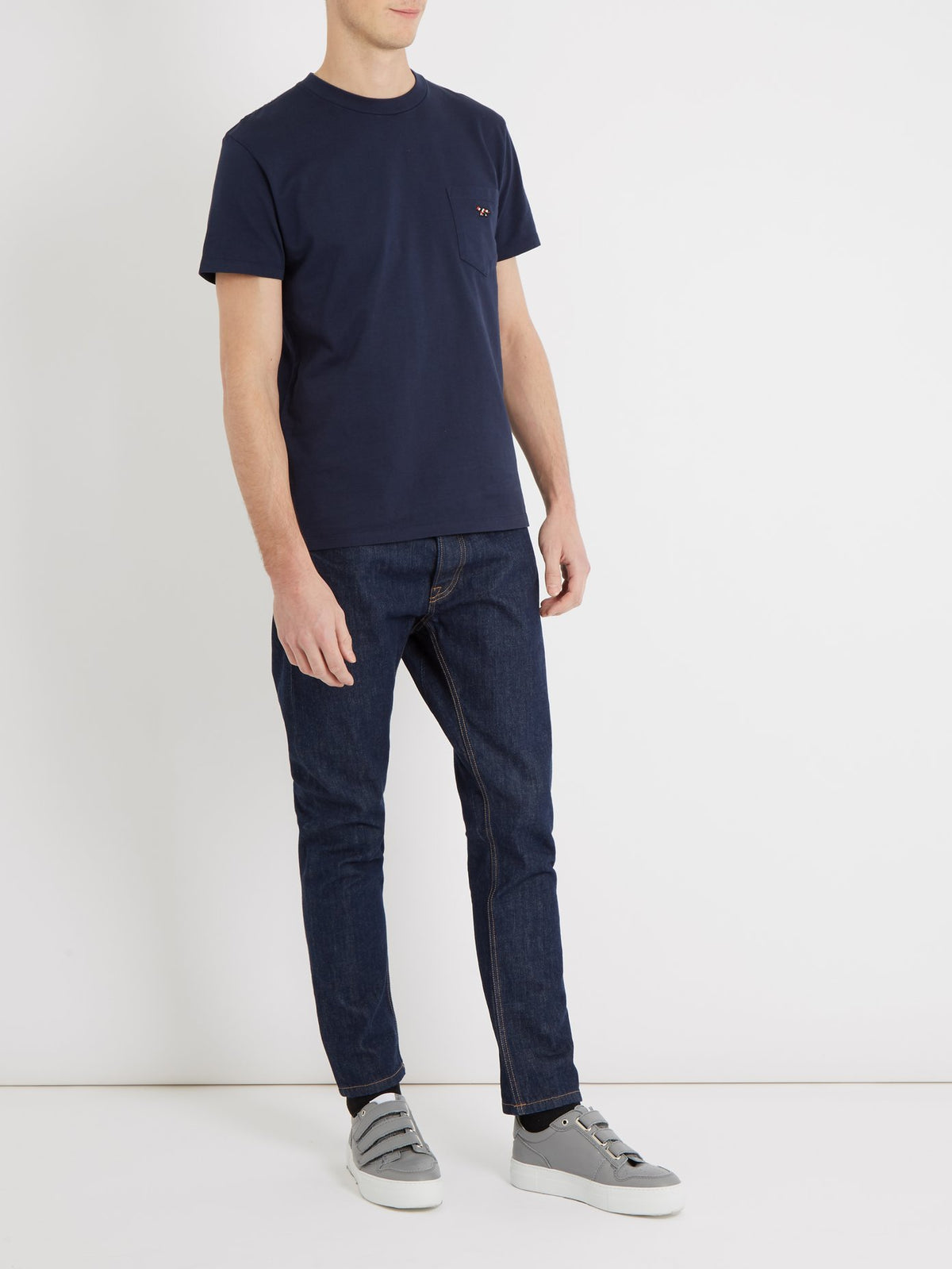 Maison Kitsune Men's Fox Patch Pocket T-Shirt Navy AM00114AT1515