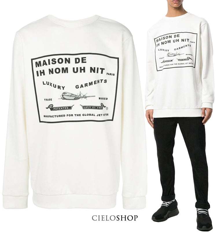 IH NOM UH NIT Men's White Logo Print Crewneck Sweatshirt NUS18431